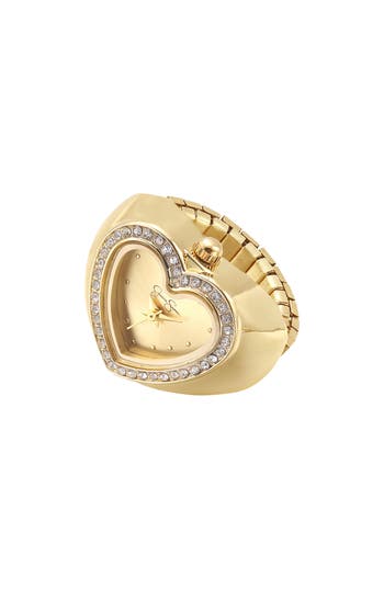 Jessica Simpson Crystal Heart Ring Watch In Gold