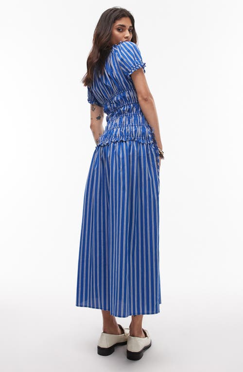 Topshop Shirred Bodice Maxi Dress In Mid Blue