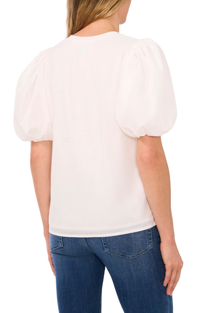 CeCe Puff Sleeve Poplin Popover Top, Alternate, color, New Ivory
