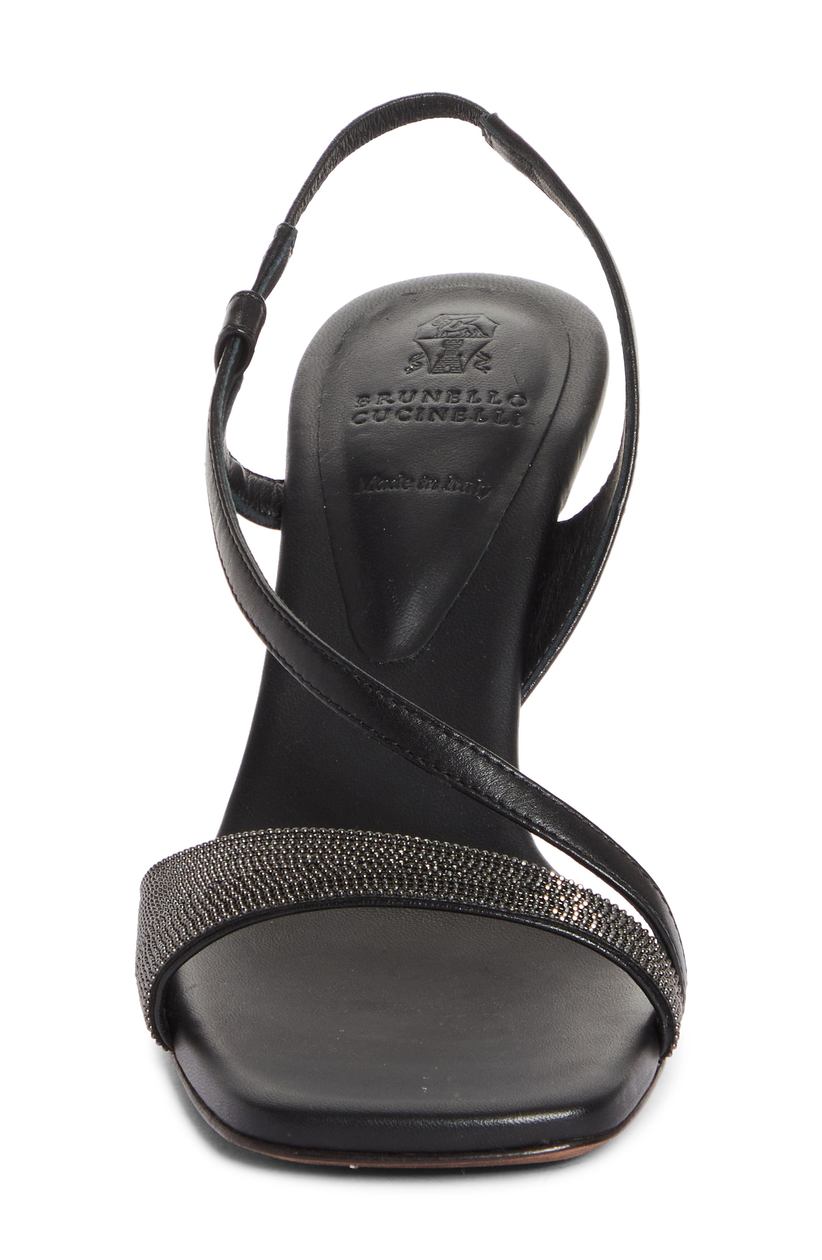 Brunello Cucinelli Monili Half d'Orsay Slingback Sandal, Alternate, color, Black