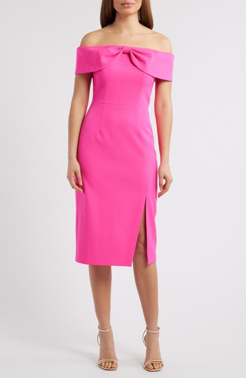 Shop Eliza J Bow Off The Shoulder Midi Dress In Hot Pink