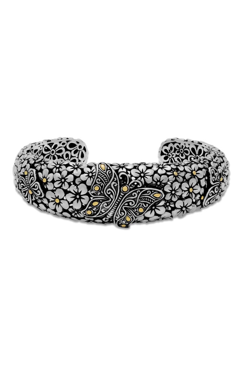 Butterfly Filigree Two-Tone Cuff Bracelet, Main, color, SILVER AND GOLD