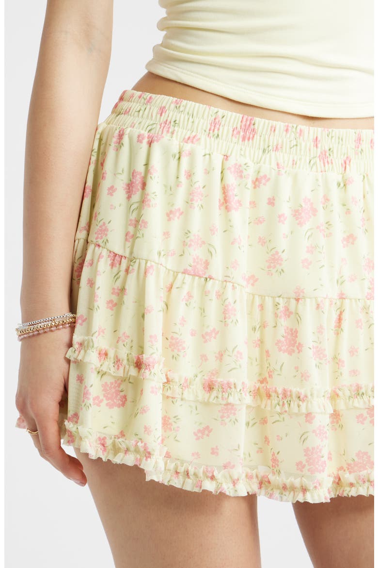 Ditsy Floral Mesh Miniskort, Alternate, color, YELLOW- PINK SHANNON FLORAL