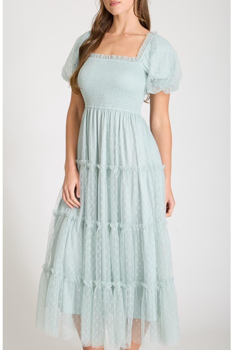 Puff Sleeve Midi Dress, Alternate, color, SAGE