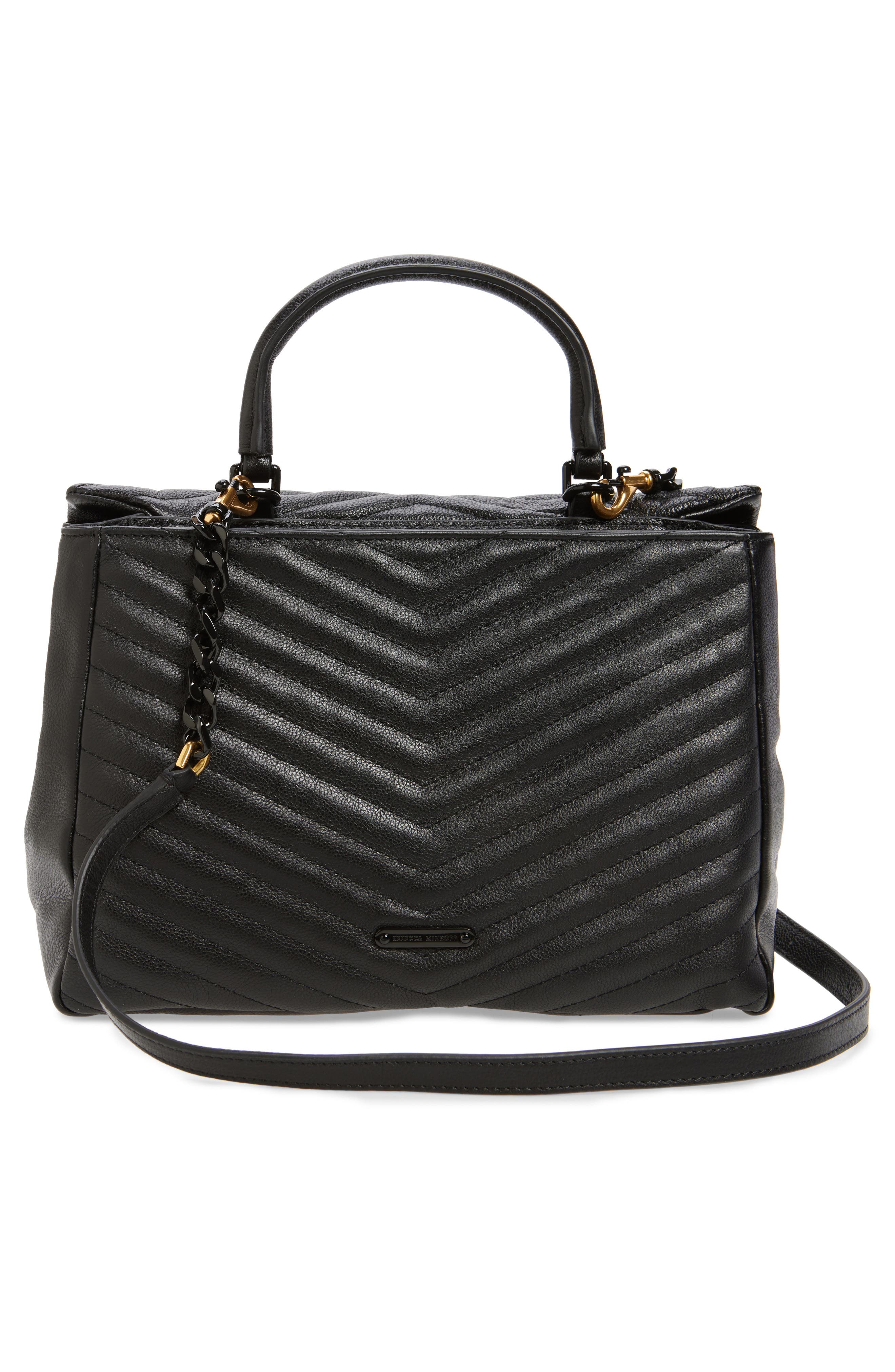 Rebecca Minkoff Large Edie Chevron Quilted Leather Top Handle Shoulder Bag, Alternate, color, 