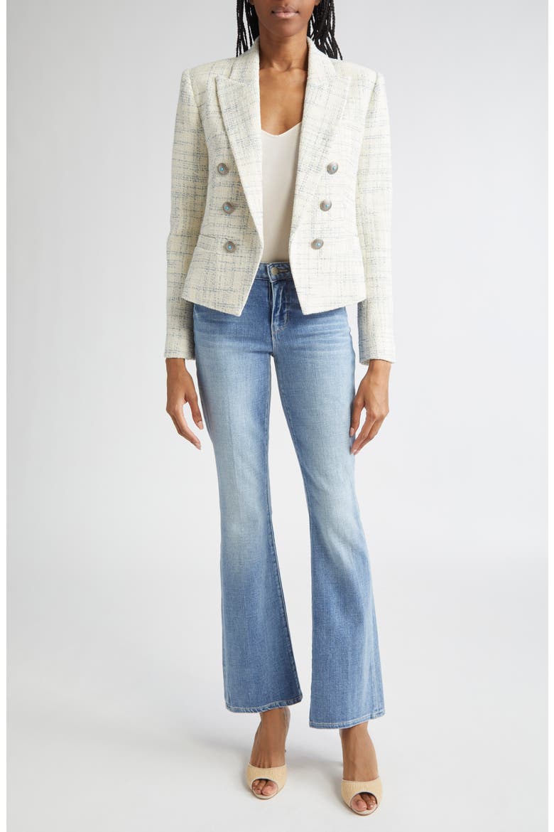 Brooke Double Breasted Tweed Blazer, Alternate, color, VINTAGE WHITE/ BLUE CHECK