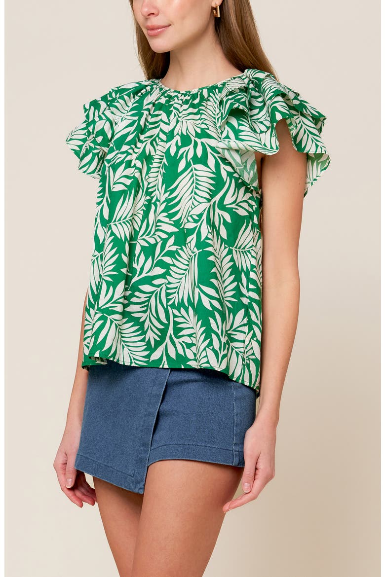 Flutter Sleeve Woven Top, Alternate, color, GREEN IVORY