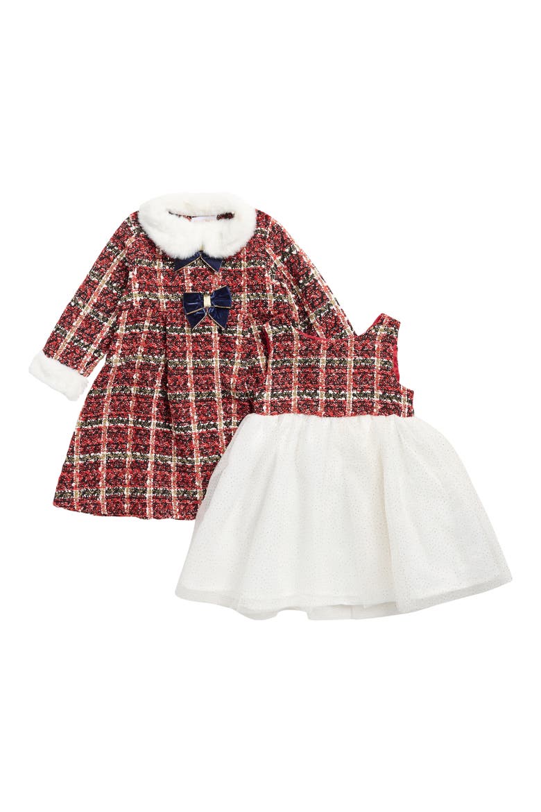 Kids' Bouclé Dress & Coat Set, Main, color, BRIGHT HOLIDAY RED