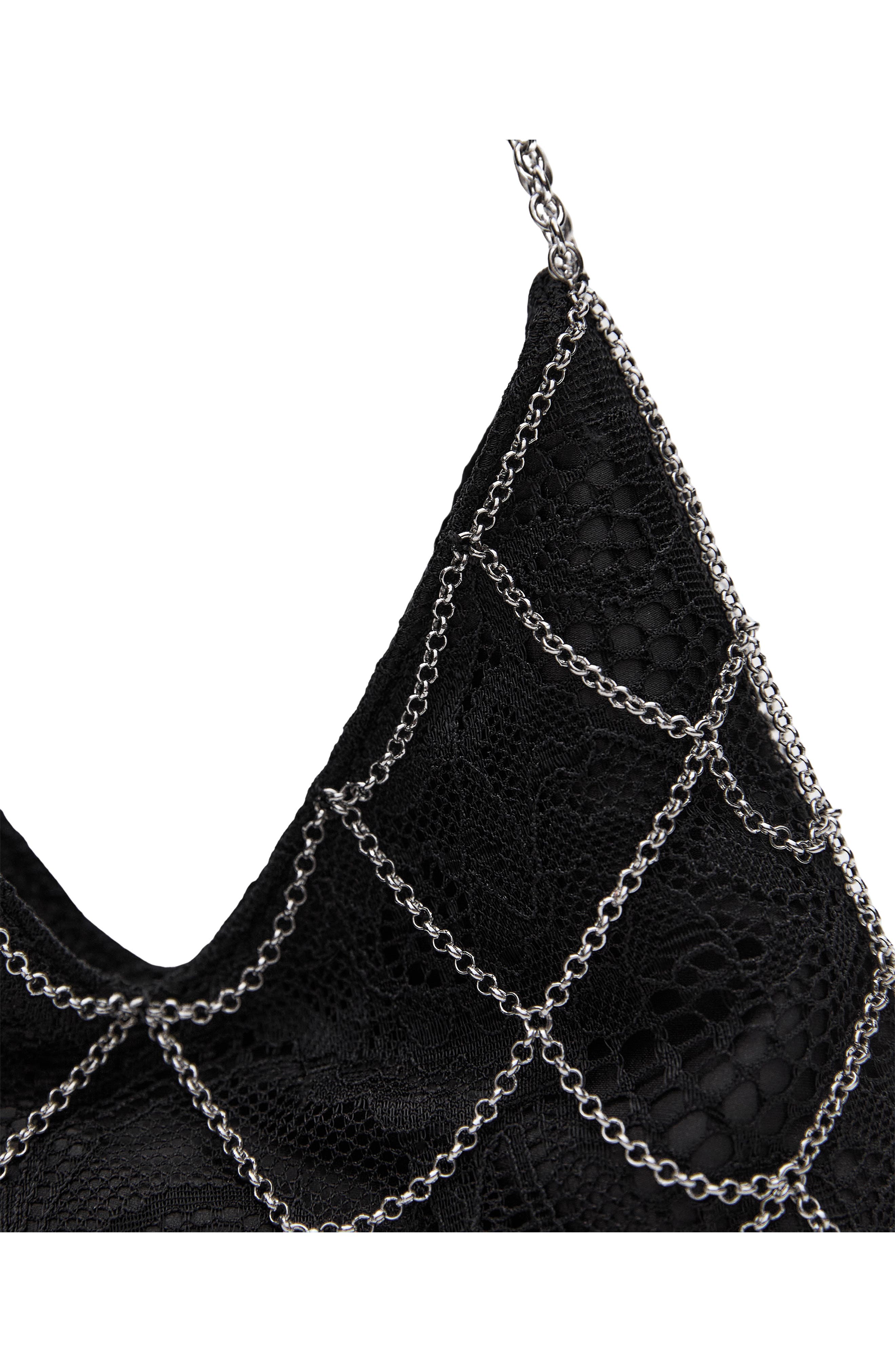 MANGO GUIPURE MESH CHAIN BAG, Alternate, color, Black