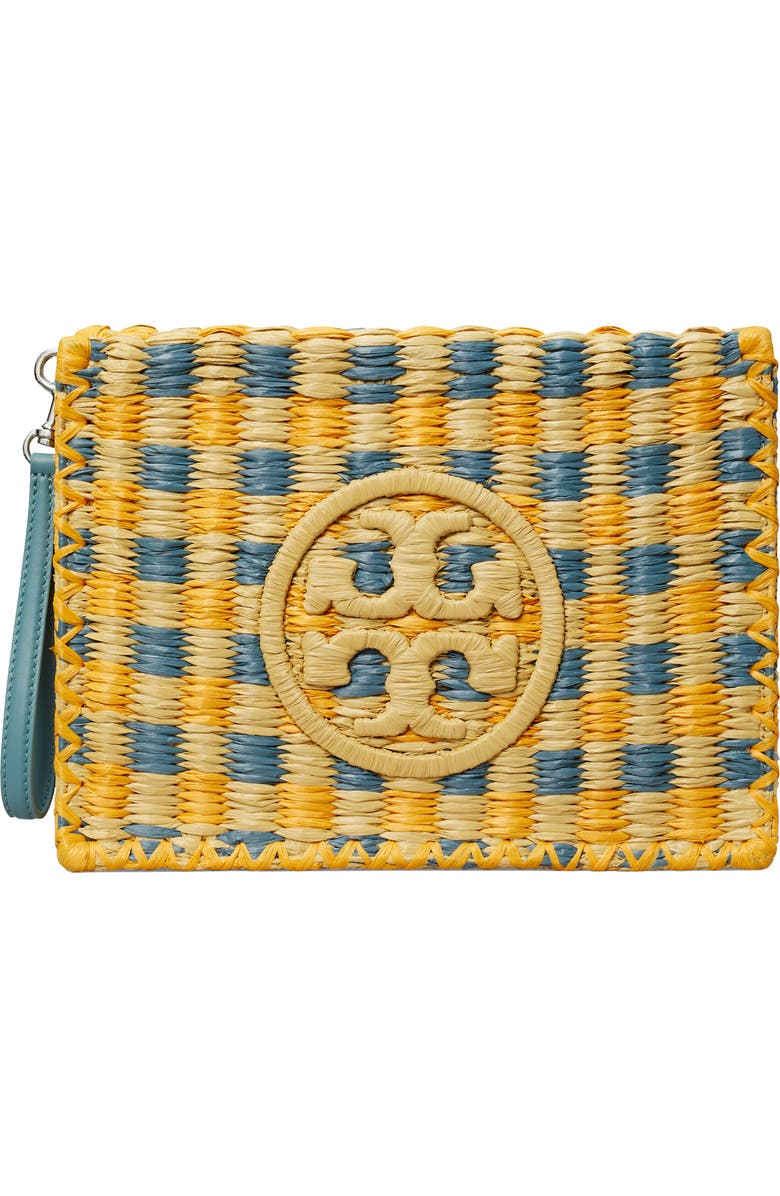 Tory Burch Ella Woven Raffia Wristlet, Main, color, Deep Slate