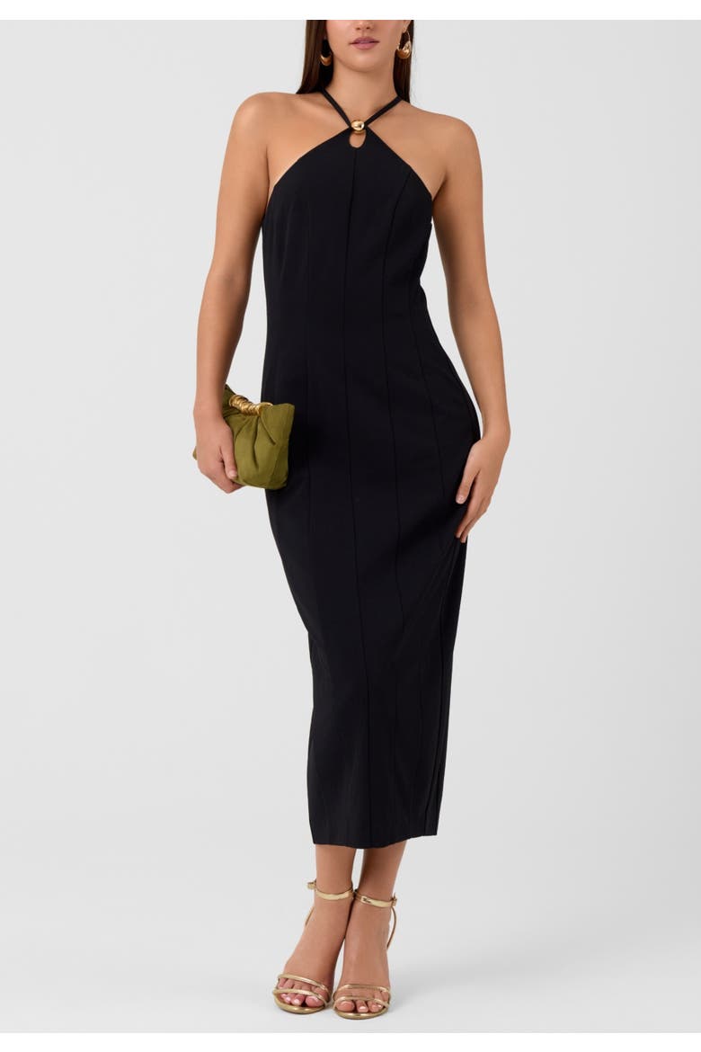 Avalon Halter Neck Midi Dress, Main, color, Black