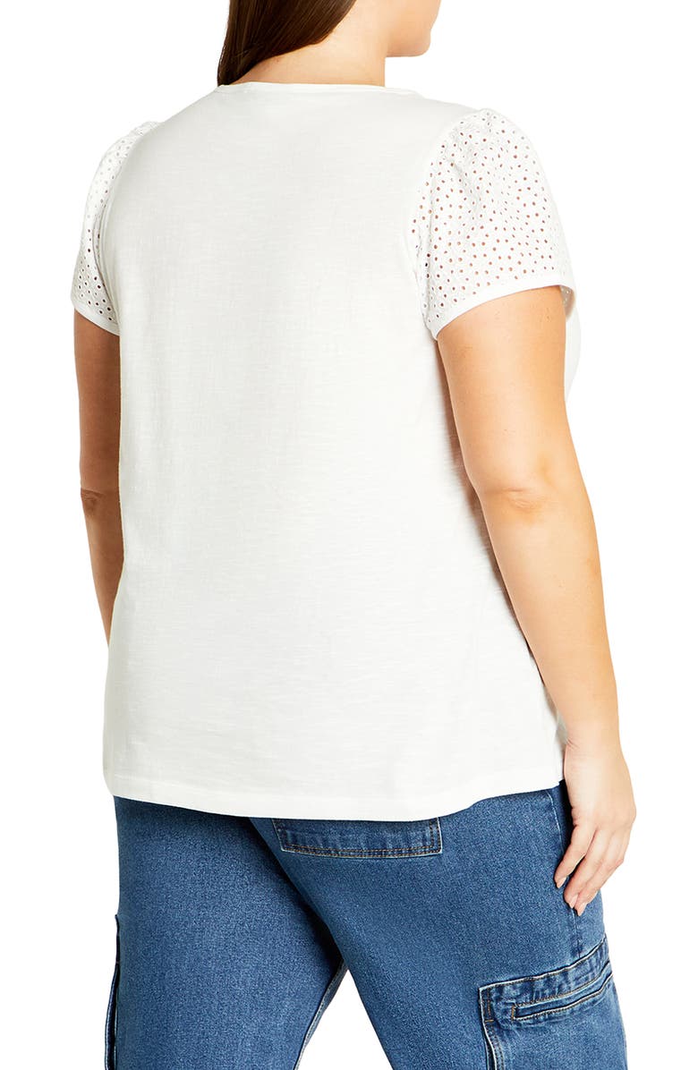 City Chic Linny Eyelet Puff Sleeve Cotton Top, Alternate, color, White