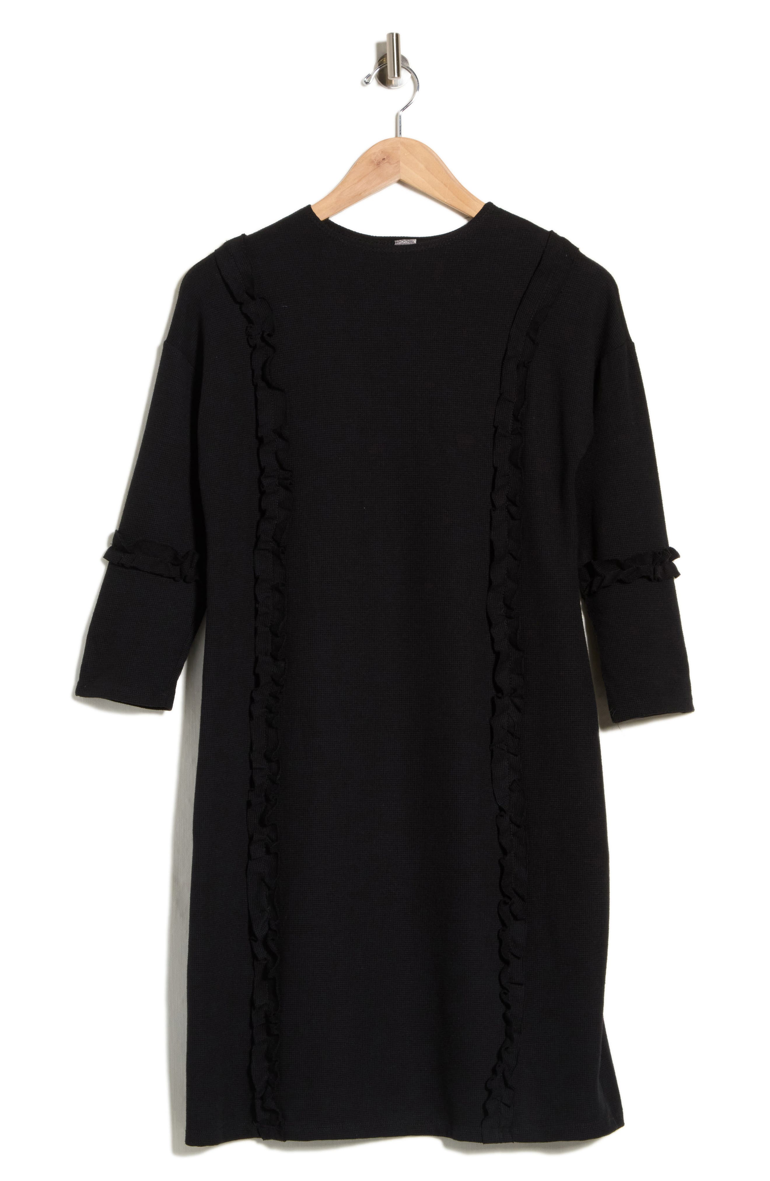 Long Sleeve Ruffle Trim Knit Dress