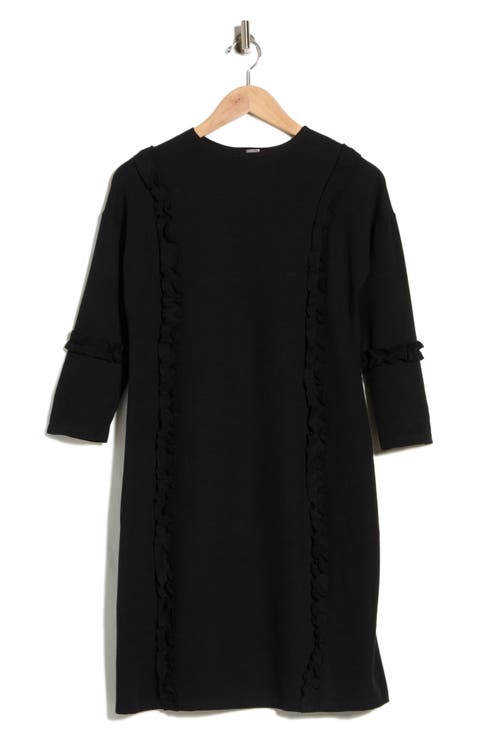 Long Sleeve Ruffle Trim Knit Dress