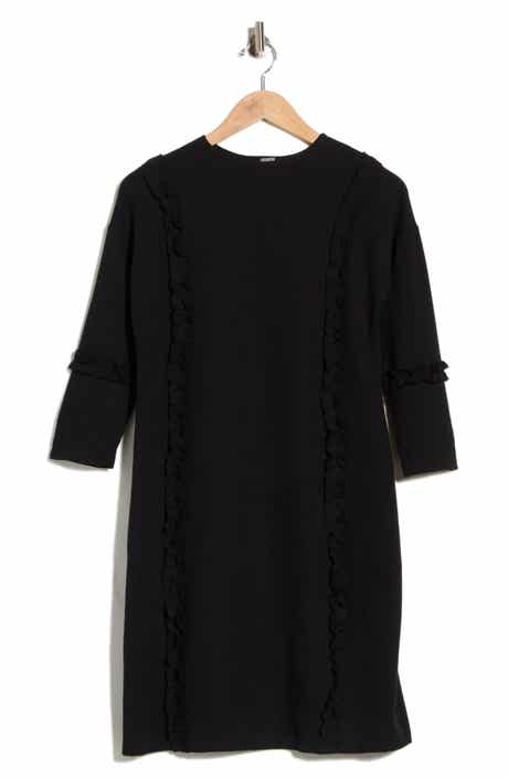 Long Sleeve Ruffle Trim Knit Dress