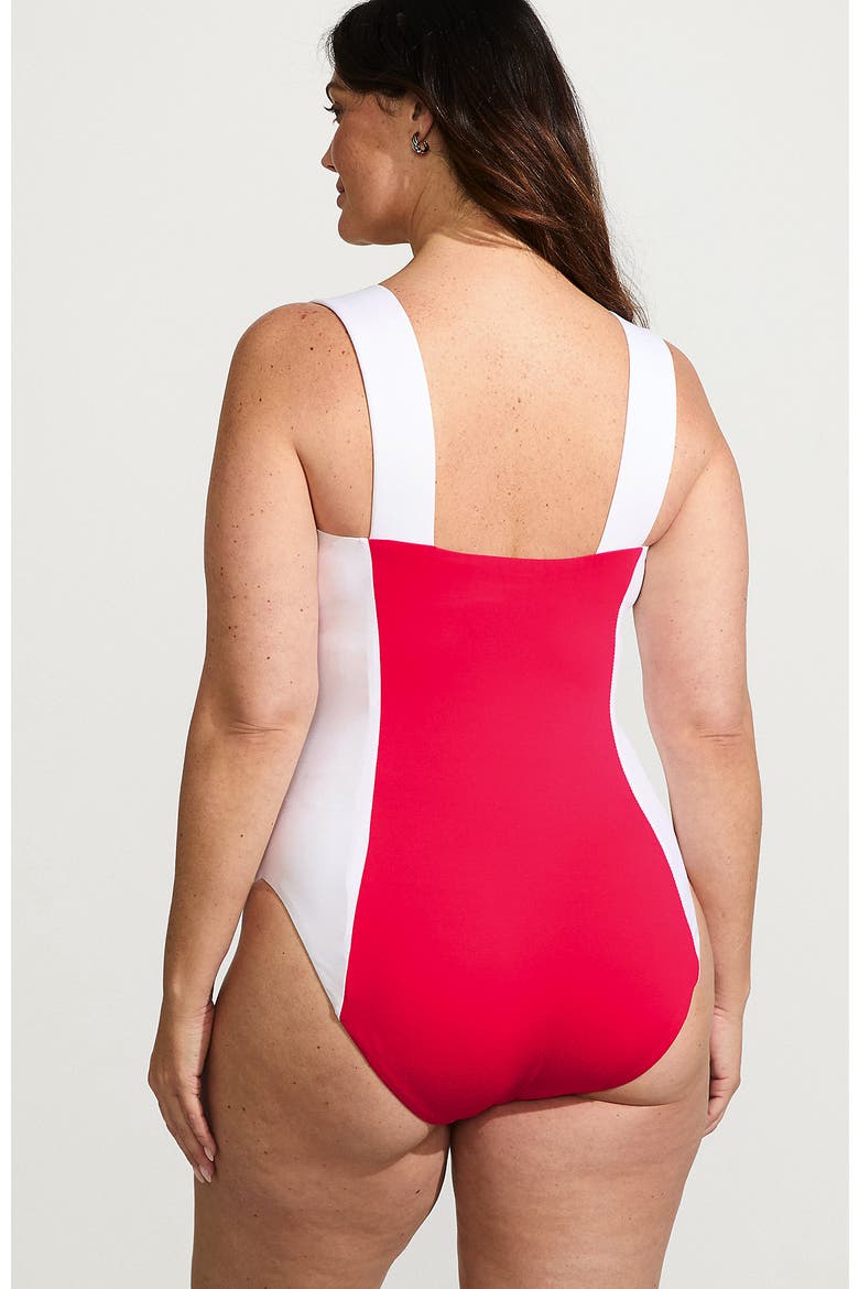 Square Neck High Leg One Piece Swimsuit, Alternate, color, Coral Rose/White