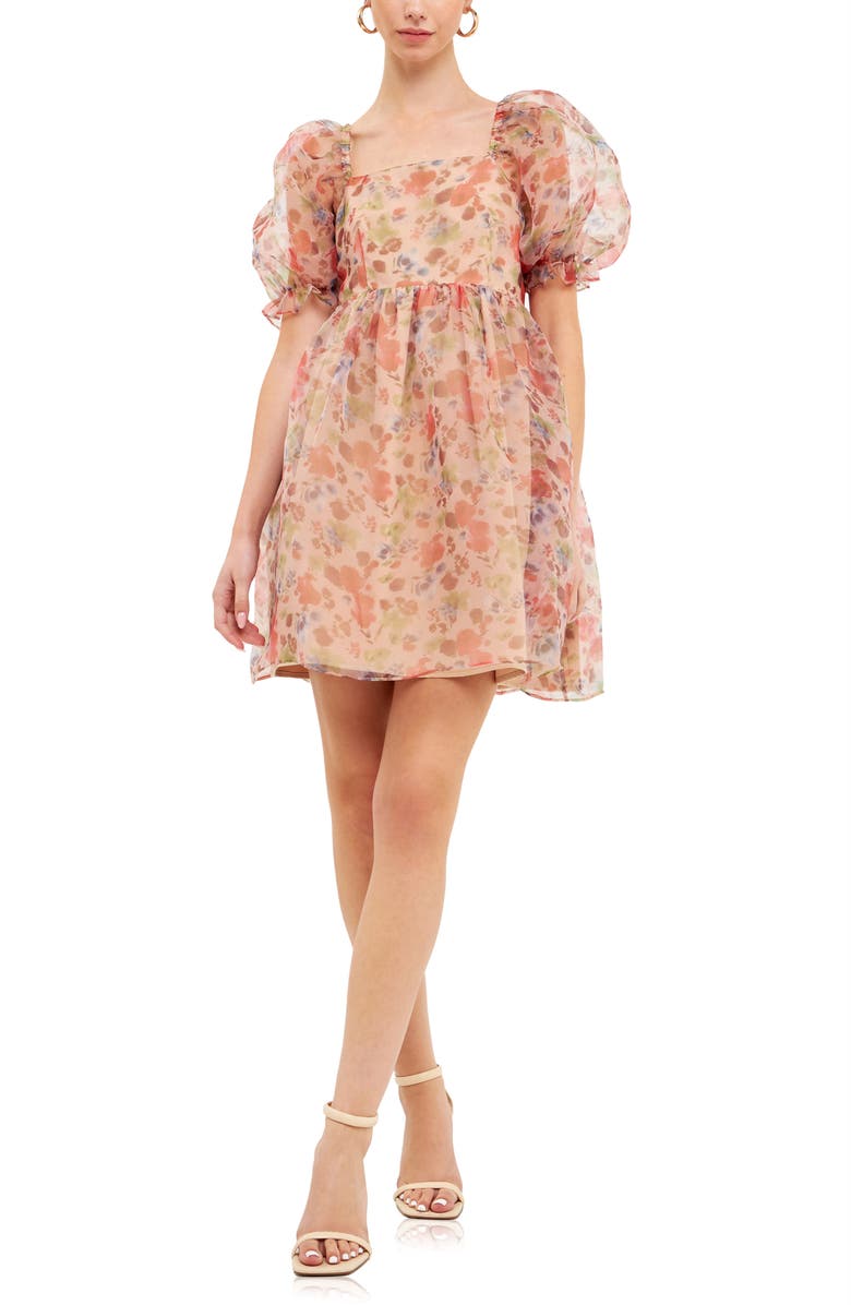 Endless Rose Floral Puff Sleeve Babydoll Minidress, Main, color,