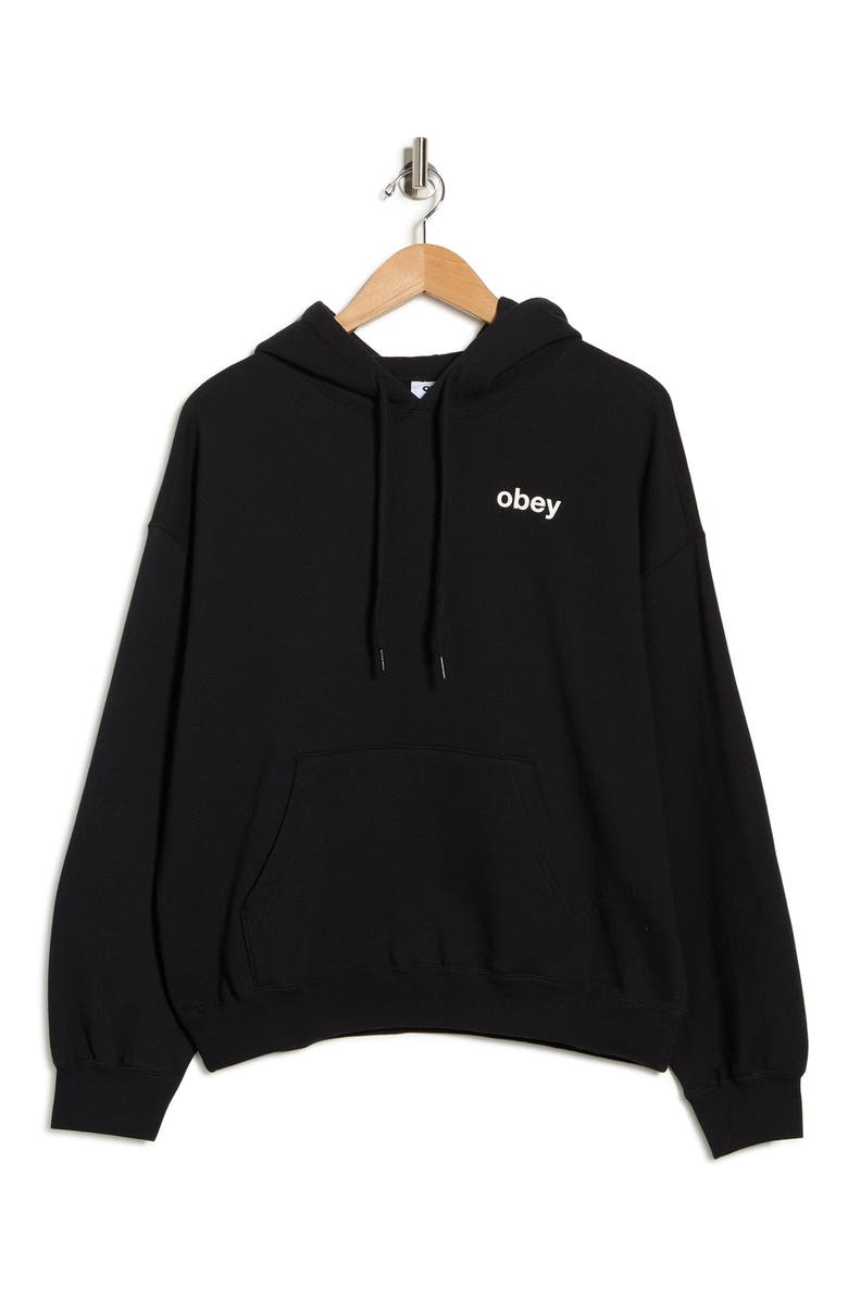 Obey Time Baggy Cotton Blend Hoodie, Main, color, Digital Black