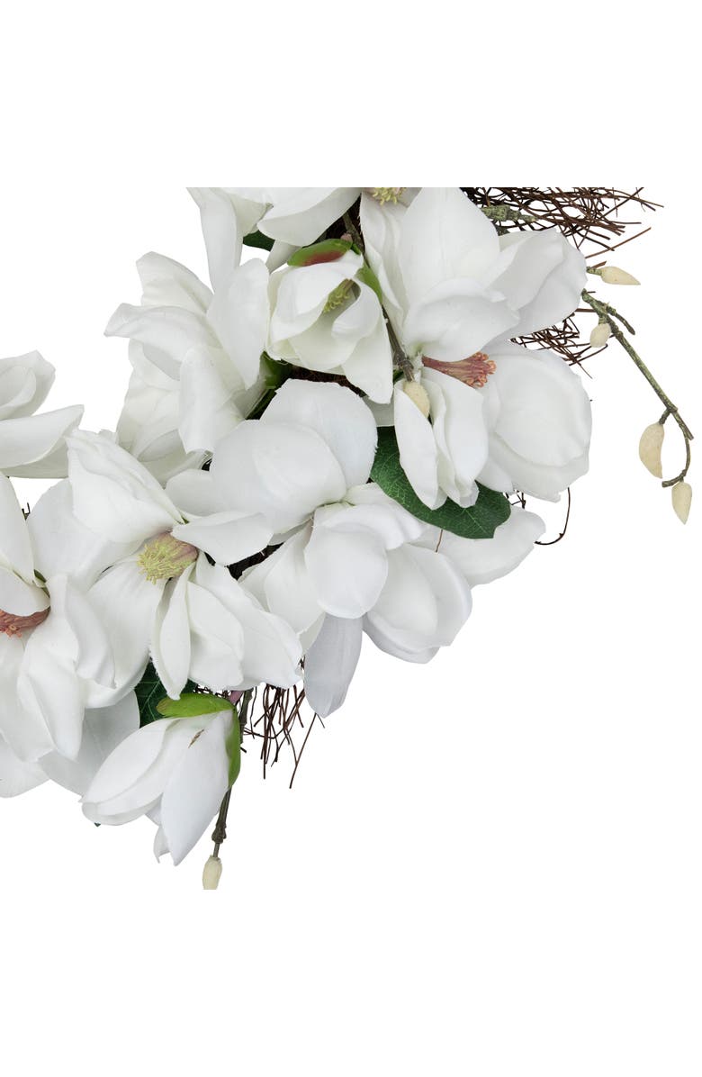 Northlight Magnolia Artificial Spring Twig Wreath - 24" - White, Alternate, color, White