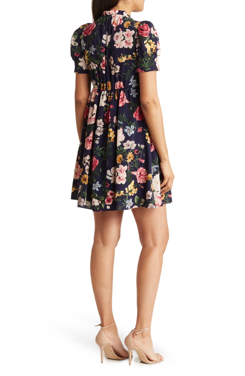 Vince Camuto Printed Pebble Crepe High Neck Ruffle Dress, Alternate, color,