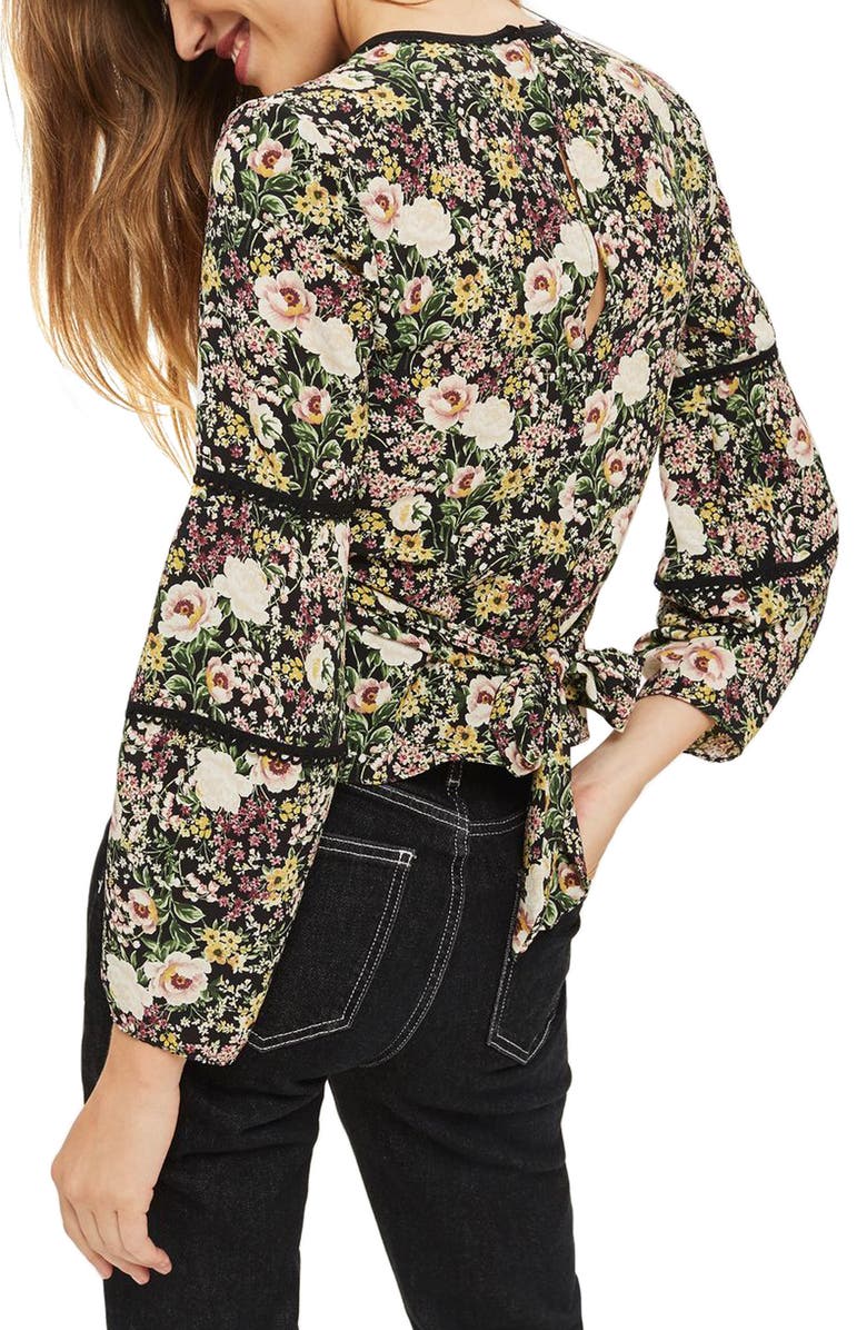 Topshop Floral Twist Wrap Blouse, Alternate, color,