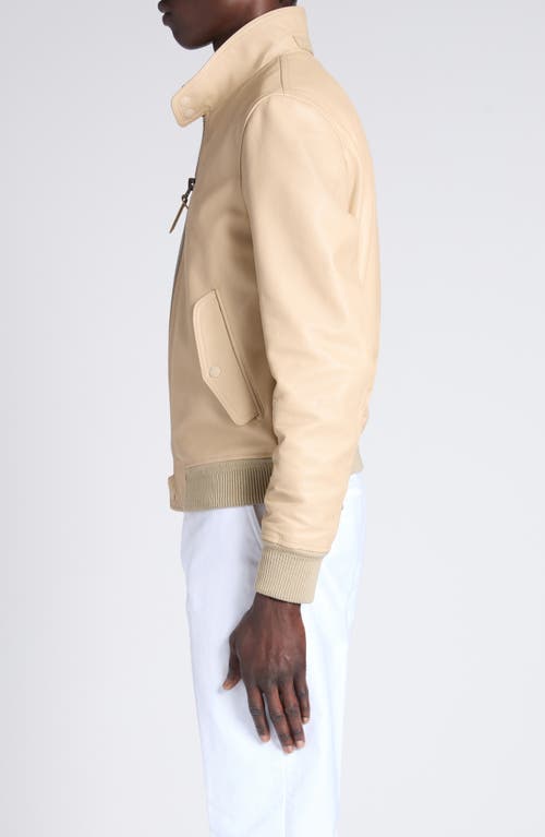 Tom Ford Tumbled Leather Harrington Jacket In Stone
