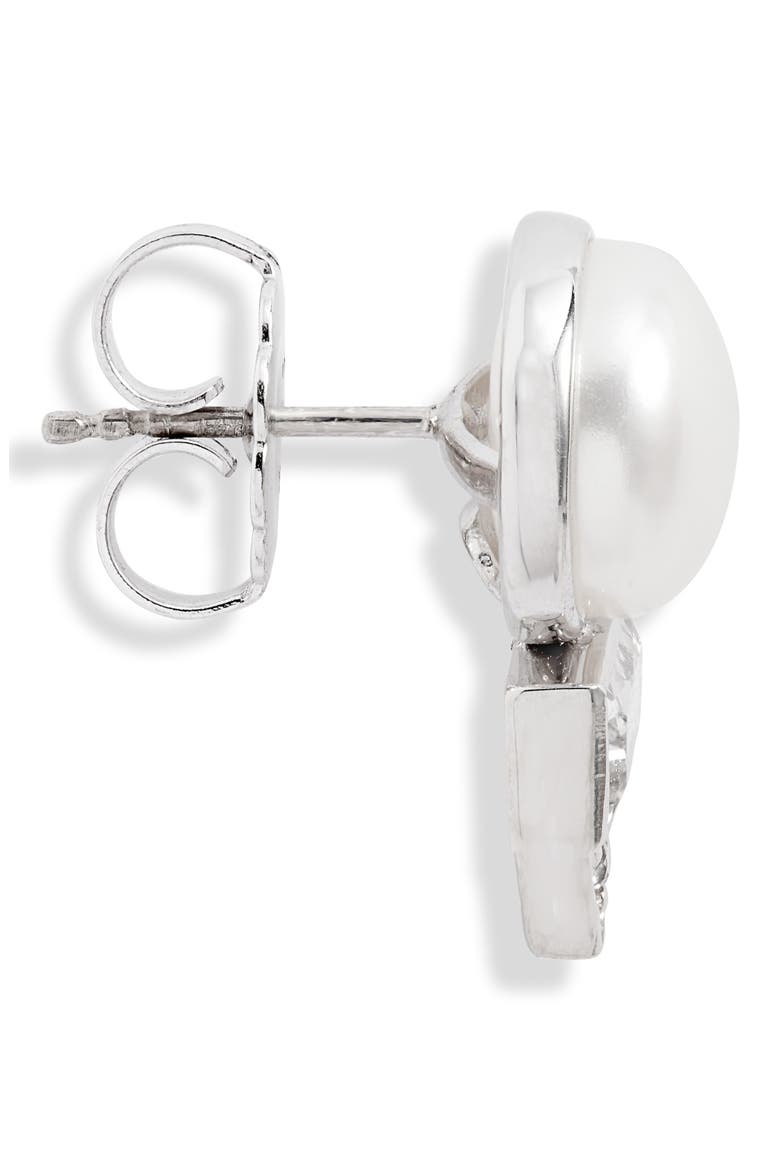 Cleo Baguette Topaz & Pearl Stud Earrings, Alternate, color, PEARL/ WHITE SAPPHIRE