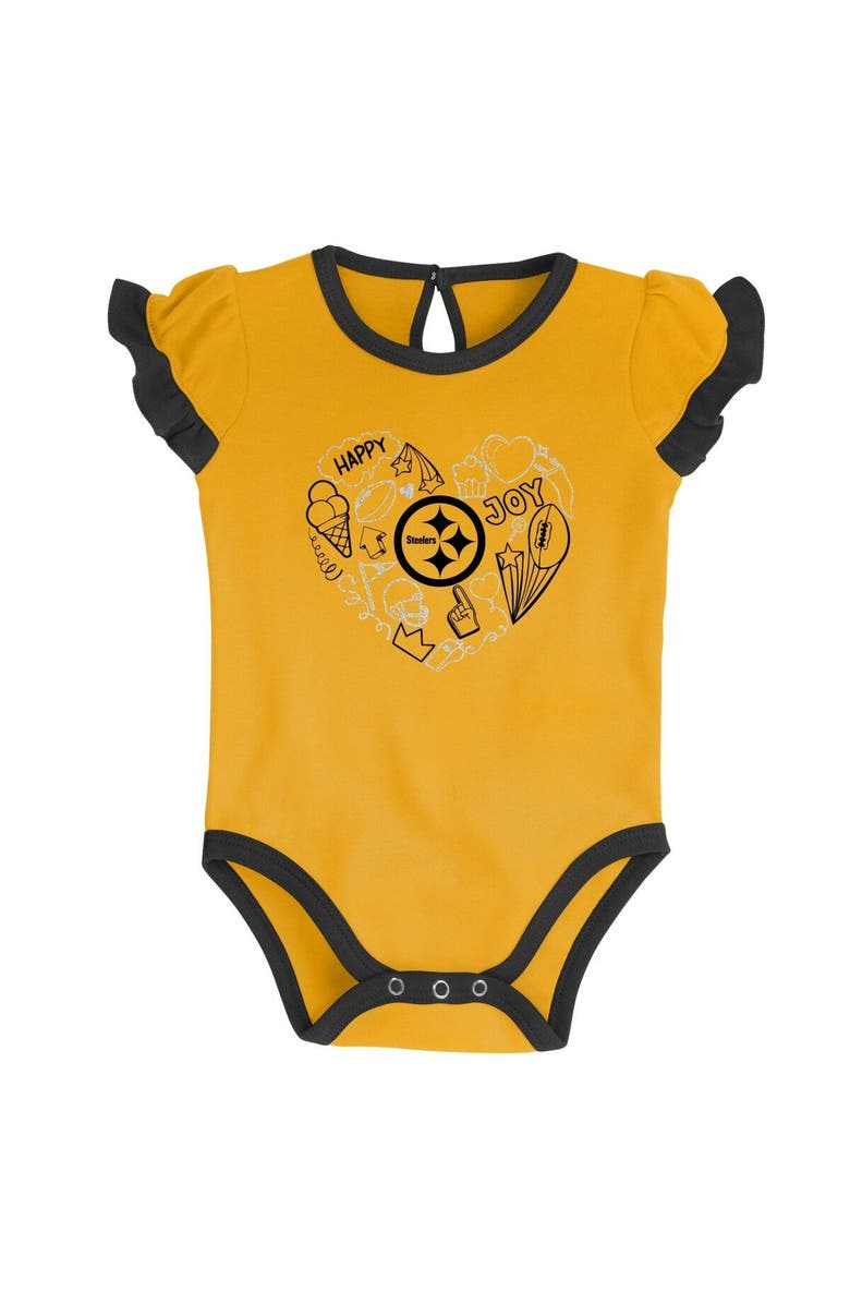 Outerstuff Newborn & Infant Black/Gold Pittsburgh Steelers Too Much Love Two-Piece Bodysuit Set, Alternate, color, 