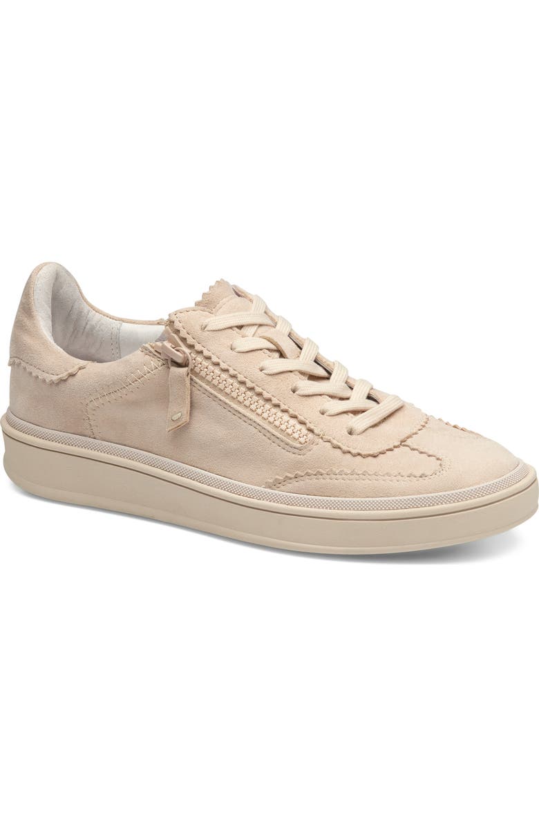 Johnston & Murphy Ashley Side Zip Sneaker, Main, color, Sand Kid Suede
