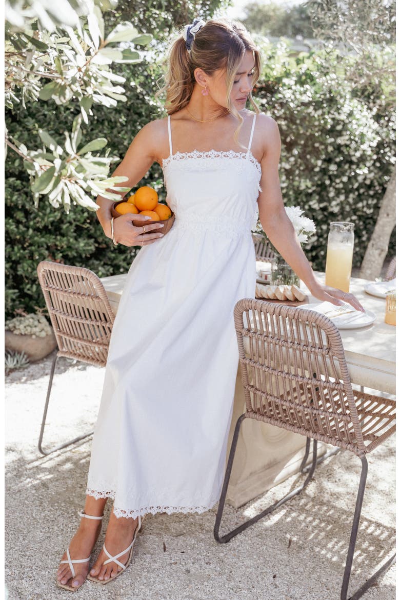 Kiana Lace Trim Cotton Midi Dress, Alternate, color, WHITE