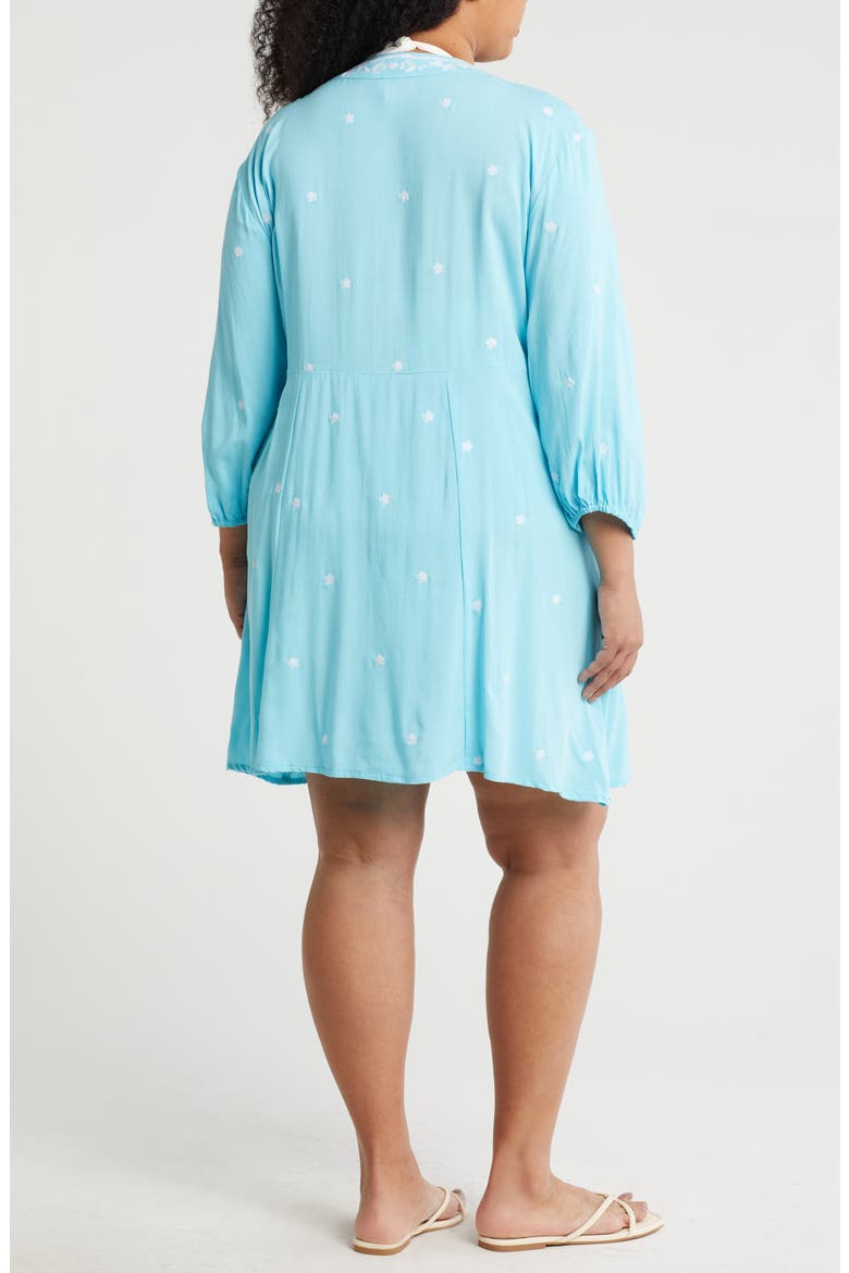 Embroidered 3/4 Sleeve Coverup, Alternate, color, AQUA