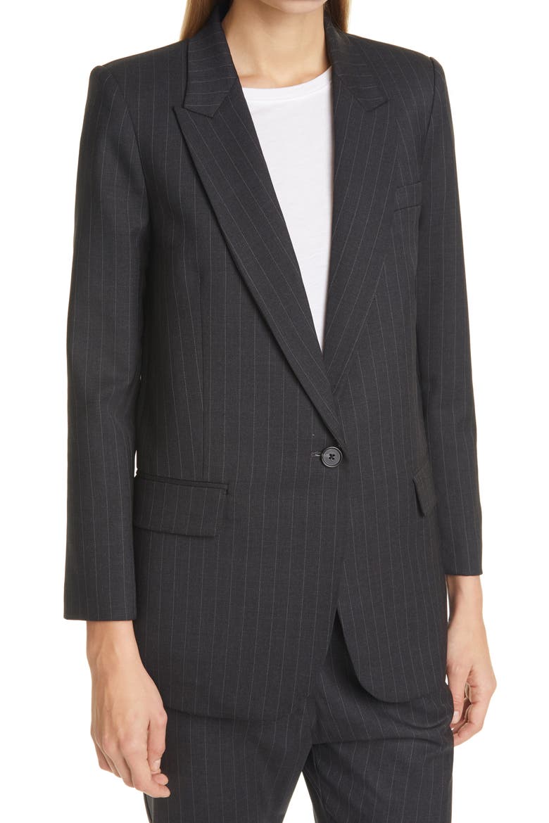 Diane Pinstripe Stretch Wool Blazer, Alternate, color, DARK CHARCOAL PINSTRIPE