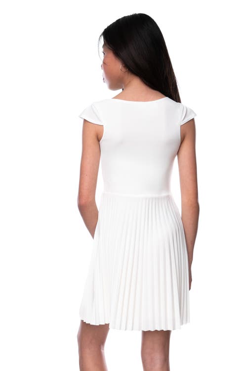 Un Deux Trois Kids' Pleated Cap Sleeve Dress In White