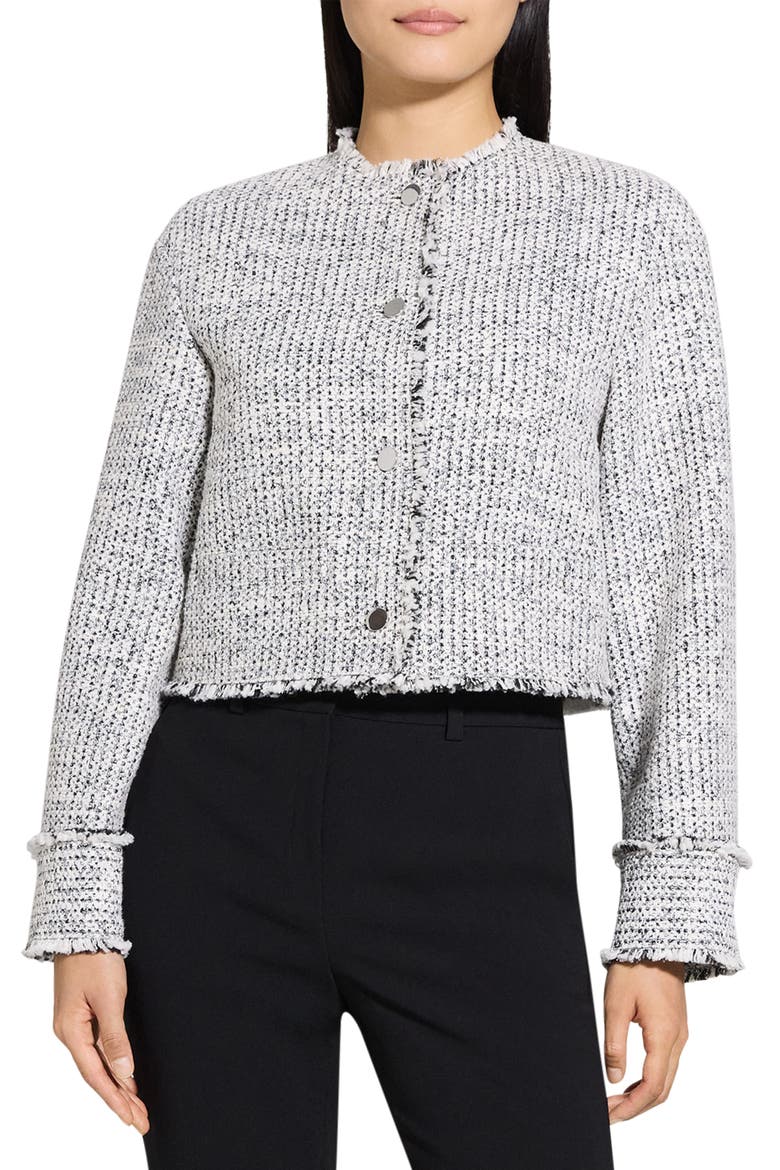Fray Trim Crop Tweed Jacket, Main, color, WHITE MULTI