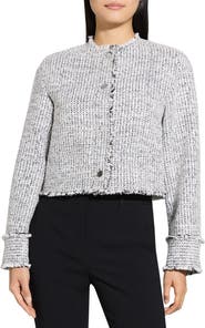 Theory Fray Trim Crop Tweed Jacket