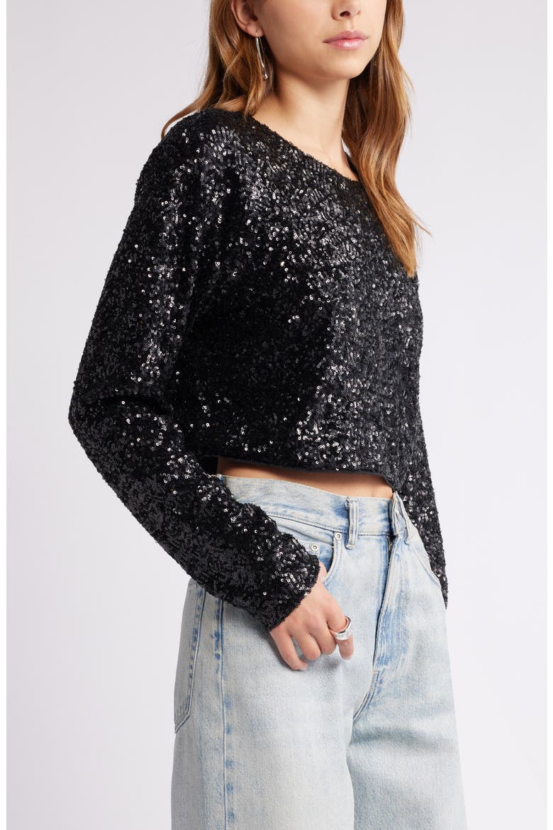Crop Sequin Top, Alternate, color, BLACK