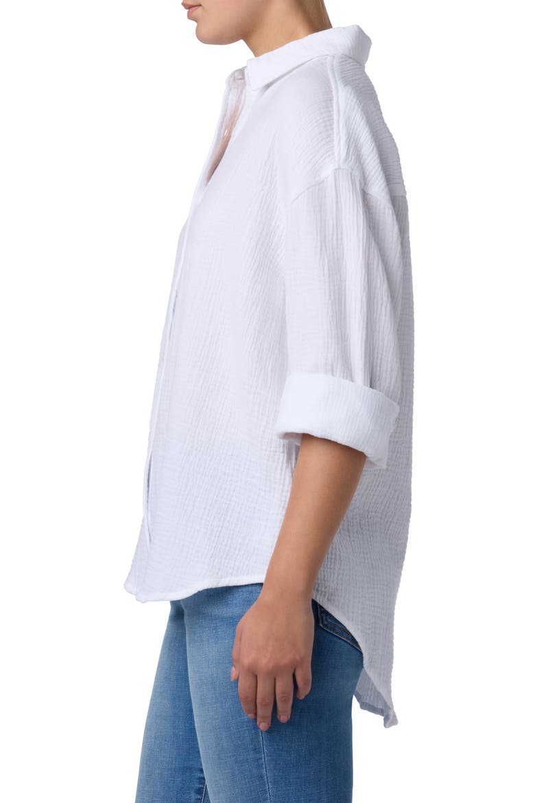 Gauze Boyfriend Button-Up Shirt, Alternate, color, WHITE