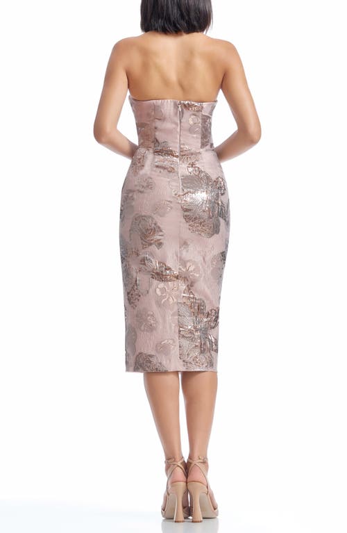 DRESS THE POPULATION DRESS THE POPULATION KIERON METALLIC FLORAL RUFFLE DETAIL STRAPLESS SHEATH DRESS
