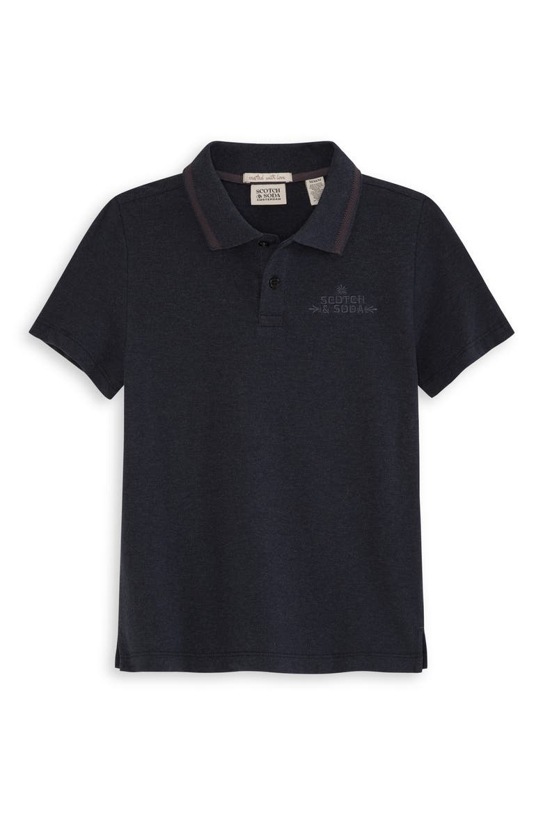 Kids' Heathered Cotton Piqué Polo, Main, color, BLACK