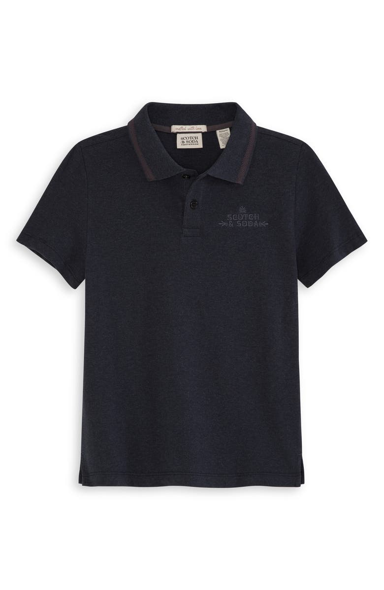 Scotch & Soda Kids' Heathered Cotton Piqué Polo, Main, color, Black