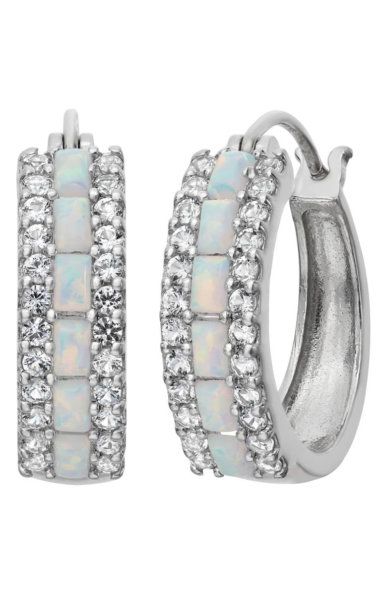 FUZION CREATIONS Stone & White Sapphire Hoop Earrings, Main, color, Silver