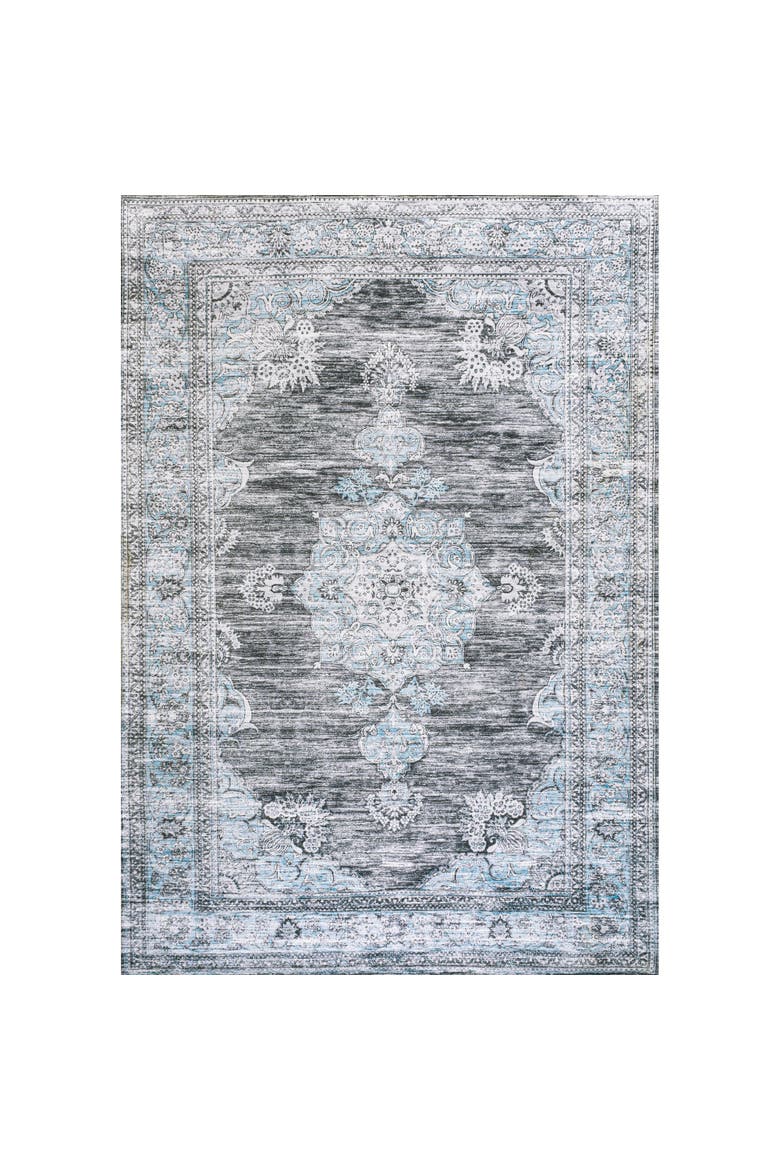 Bausch Bohemian Distressed Chenille Machine-Washable Area Rug, Alternate, color, Dark Gray/Blue