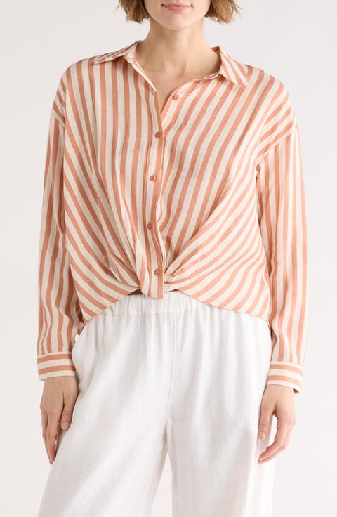 Long Sleeve Twist Front Button-Up Shirt