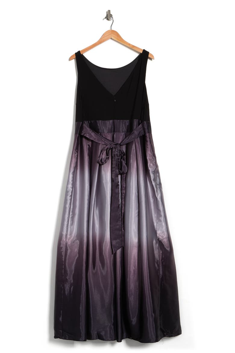 Three-Quarter Sleeve Jersey Bodice Ombré Satin A-Line Gown, Alternate, color, BKS