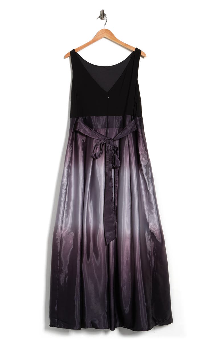 SL FASHIONS Three-Quarter Sleeve Jersey Bodice Ombré Satin A-Line Gown, Alternate, color, Bks