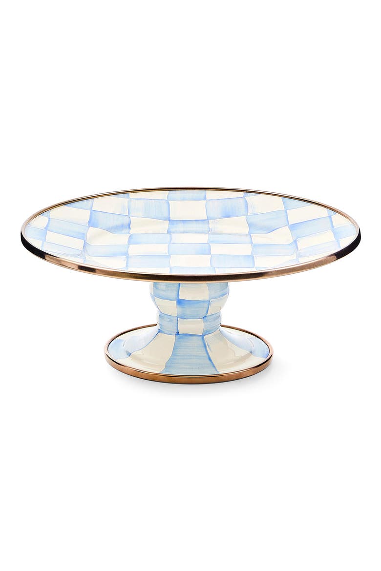 Sky Check Enameled Steel Mini Pedestal Platter, Main, color, SKY CHECK