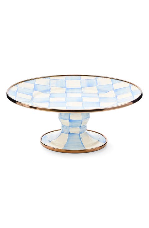 Sky Check Enameled Steel Mini Pedestal Platter