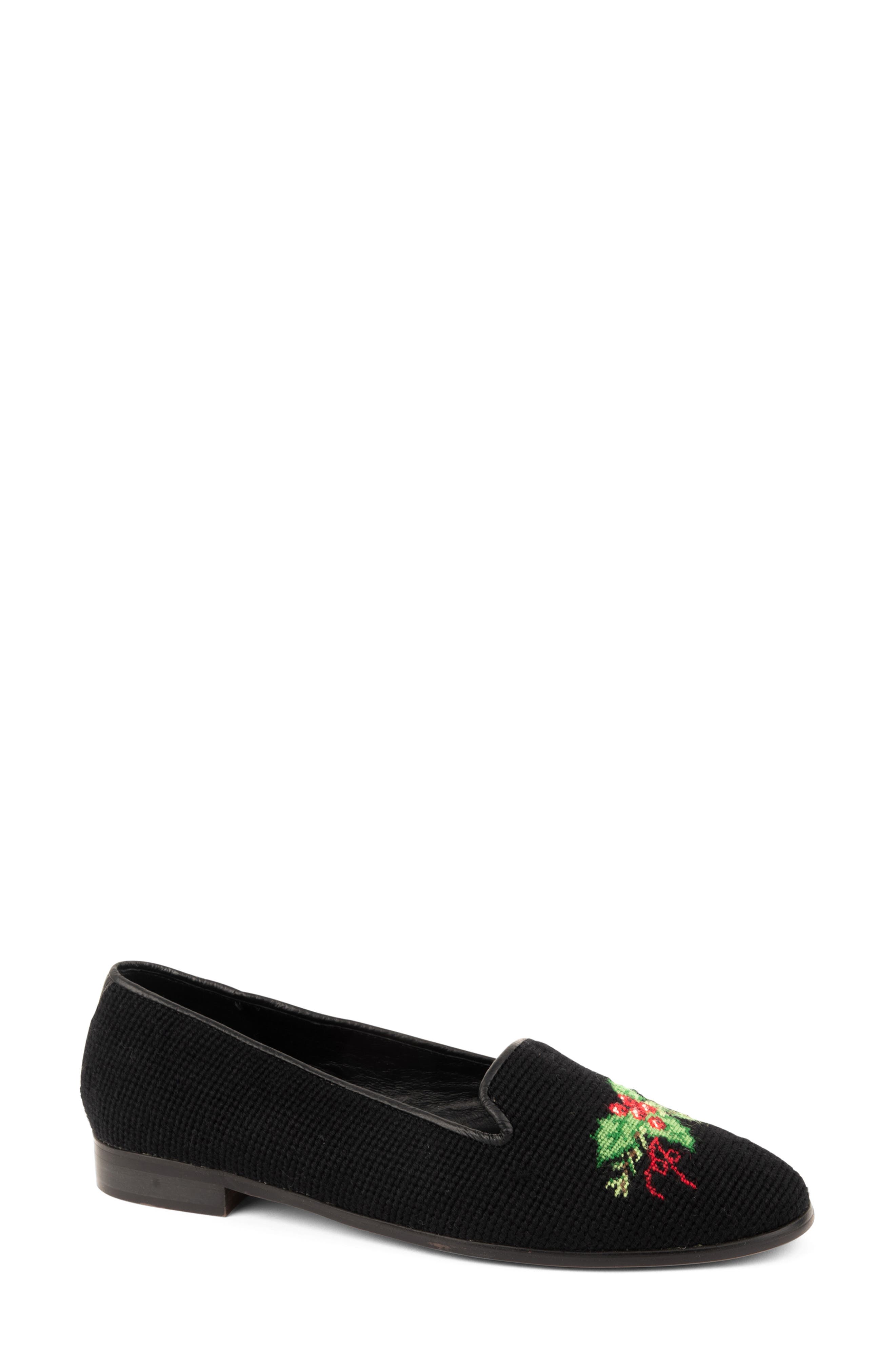 ByPaige Needlepoint Holly Flat, Main, color, Black