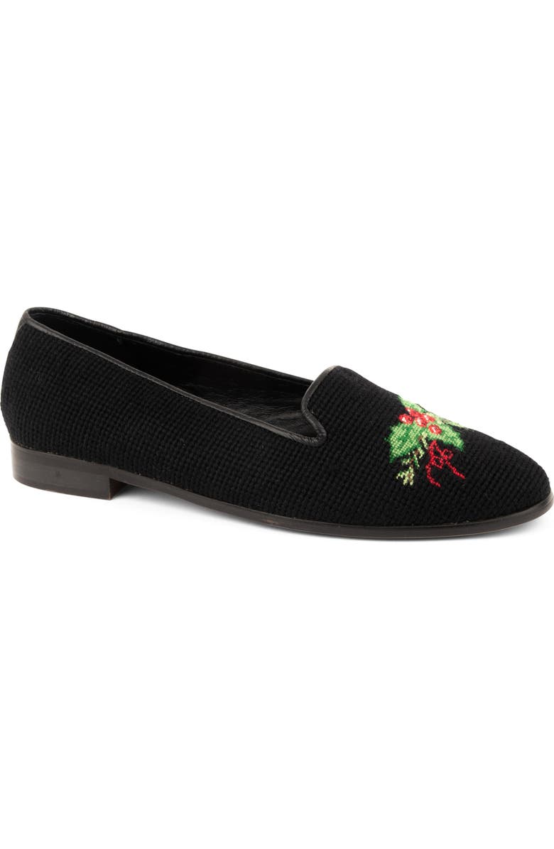 ByPaige Needlepoint Holly Flat, Main, color, Black