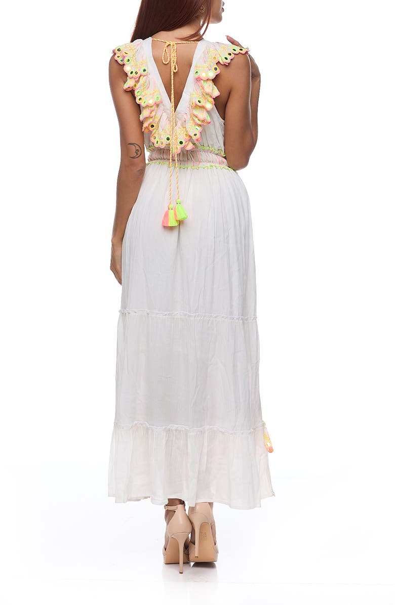 RANEES Ruffle Sleeveless Cotton Maxi Dress, Alternate, color, White/Pink Multi